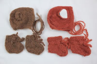 Teddy bear and fox bonnet bootie sets